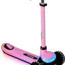 3-Wheel Light-Up Kids Scooter, 20 Different Light Patterns, Three Adjustable Heights, Lean to Steer, Balance Scooter for Ages 3-8 (Pink)