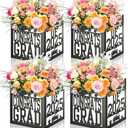 4 Pack 7x7x7.5 Inches Black and White Graduation Centerpiece Boxes with Laser-Cut 'Congrats Grad Class of 2025' Lettering, Perfect for Grad Party Favors, Flower Arrangements and Table Decorations