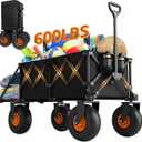 Beach Wagon with Big Wheels for Sand - Heavy Duty 10" Wheel Collapsible Wagons Foldable Large Wagon Cart Folding All Terrain for Camping (Black)