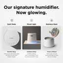 Carepod One Plus Stainless Steel Humidifier for Large Room with Mood Light, Quiet & Safe for Baby, Only 3 Washable Parts, Easy to Clean Ultrasonic Cool Mist Humidifiers for Bedroom for 30Hrs (1Gal/4L)