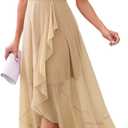 Bbonlinedress Women's V-Neck Dress for Women Wedding Guest Hi-Lo Floral Lace Prom Cocktail Party Formal Bridesmaid Dress (Large, Champagne)