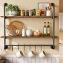 2 Tier Industrial Pipe Floating Shelf, 31.5" Kitchen Wall Shelves