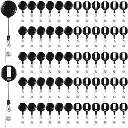 Handepo 200 Pcs Retractable Badge Reels Bulk Retractable Badge Holders with Clips ID Holder Key Ring Clip for Office Worker Students Teachers Doctor Nurse Name ID Card Holder Key Card(Black)