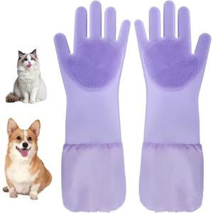 ROBATUN Dog Washing Gloves & Hair Remover for Cats and Dogs,Dog Bath Gloves with Extended Length,Comfortable Dog Bath Gloves for Gentle Bathing Efficient, Multifunctional Silicone Pet Gloves(Purple