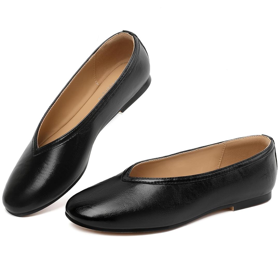 RIBONGZ Ballet Flat Shoes for Women Black Closed Round Toe Mary Jane Flats Comfortable Slip On Casual Shoes Dressy Office Work Walking Driving Size 9