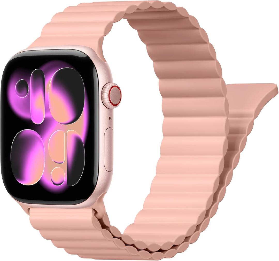 Magnetic Sport Bands for Apple Watch Band 40mm 38mm 41mm 42mm  iWatch bands for Women Men,Silicone Loop Strap Wristband for Apple Watch Series 11 10 9 8 7 6 5 4 3 SE 3/2nd Ultra/3/2 49mm (04-Pink Sand)
