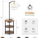 Round Side Table with Lamp and USB Ports, 3-Tier Small End Table for Living Room & Bedroom, Rustic Wood Metal Nightstand for Small Spaces, Easy to Assemble, Rustic Brown