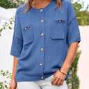 BTFBM Short Sleeve Cardigans for Women Button Up Sweaters Y2k Spring Summer 2025 Crew Neck Business Casual Work Clothes
