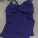 B2prity Women's Ruched Tankini Swimsuits V Neck Wrap Tie Back Bathing Suit Tummy Control Swimwear (Medium, Dark Blue)