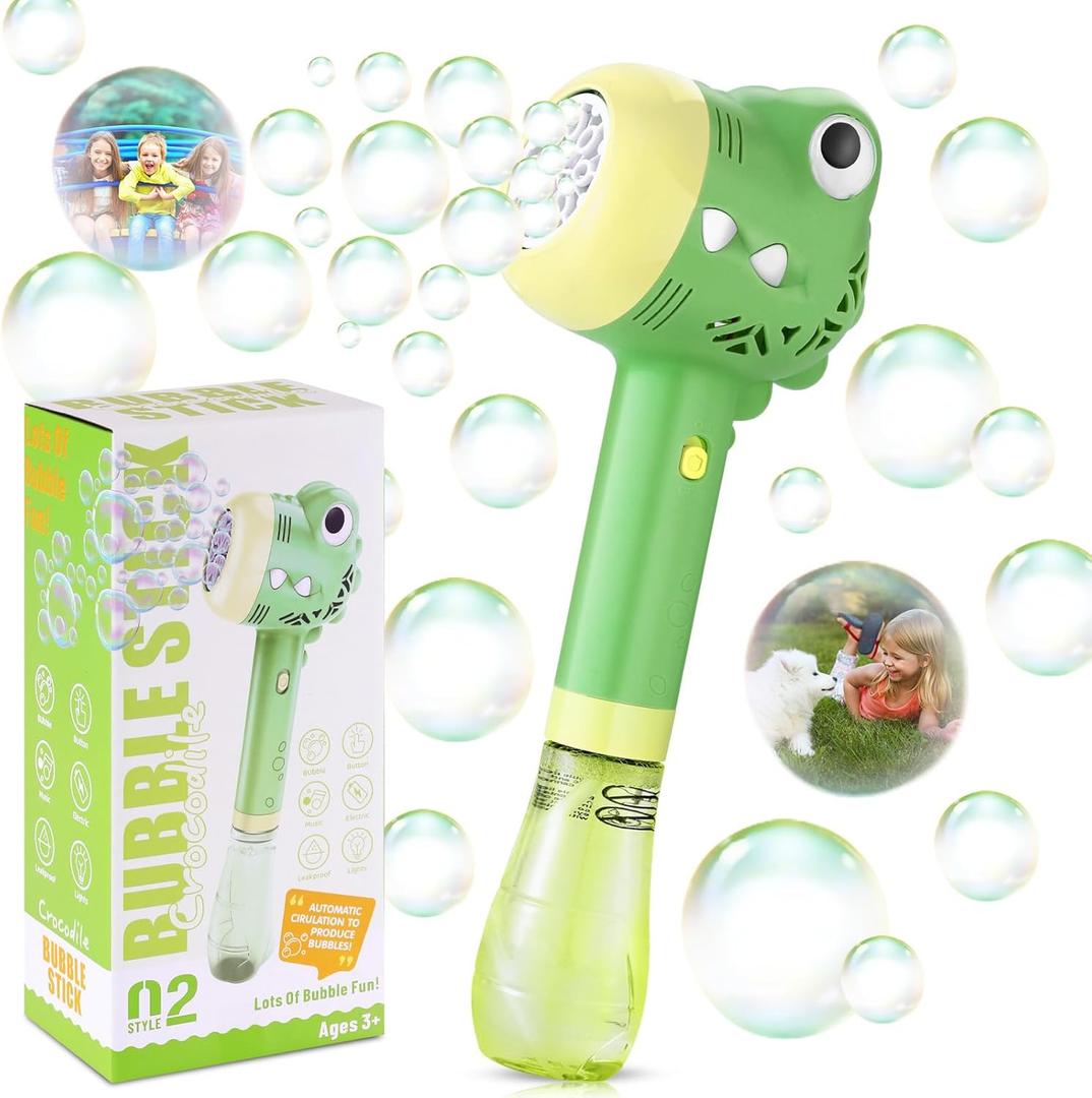 Bubble Machine Wand for Kids Toddlers Age 1 2 3 4 5 6 7 8 Years Old Birthday Party Easter Day Gifts with Music&Light Automatic Cute Baby Outdoor Outside Toy Game for Little Girl Boy Include Solution (Green)