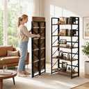 Kogven Folding Bookshelf, 2-in-1 Convertible Design, Multifunctional Plant Stand Storage Rack Shelves for Home Office, Easy Assembly, 5-Tier,Rustic Brown