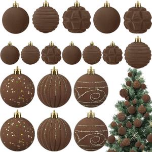 Suzile 18 Pcs Velvet Christmas Tree Ornaments Flocked Christmas Ball Decorations Xmas Balls Holiday Hanging Ornaments for Xmas Tree Wreath Garland Holiday Fireplace Decoration (Dark Brown)