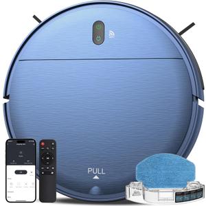 Robot Vacuum and Mop Combo,2.4GHz WiFi Link Vacuum Robot,4 Cleaning Mode Robotic Vacuums Cleaner,APP/Remote Aspiradora Robot,Self-Charging Robot Vacuum for Pet Hair,Stains,Carpets,Corner (Blue)