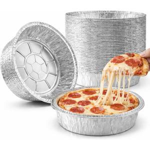 50 Pack 8 Inch Round Aluminum Foil Pans, Disposable Tin Foil Baking Pans, Oven and Freezer Safe for Baking, Roasting, Cooking, Storage and Reheating
