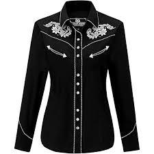 SALVAJE OESTE Women's Embroidered Western Cowboy Snap Front Long Sleeve Button Down Shirt M