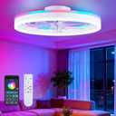 RGB Ceiling Fans with Lights, 20" Fandelier Low Profile Ceiling Fan with Light, Modern Flush Mount Ceiling Fan Light with Remote/APP Control, Bedroom Chandelier Fan Fixture for Indoor(White)