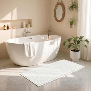 SUBRTEX Bathroom Rugs Runner Chenille Long Bath Rug, Soft Short Plush Bath Mat, Water Absorbent Shower Mat, Quick Dry Machine Washable(White, 24" x 60")