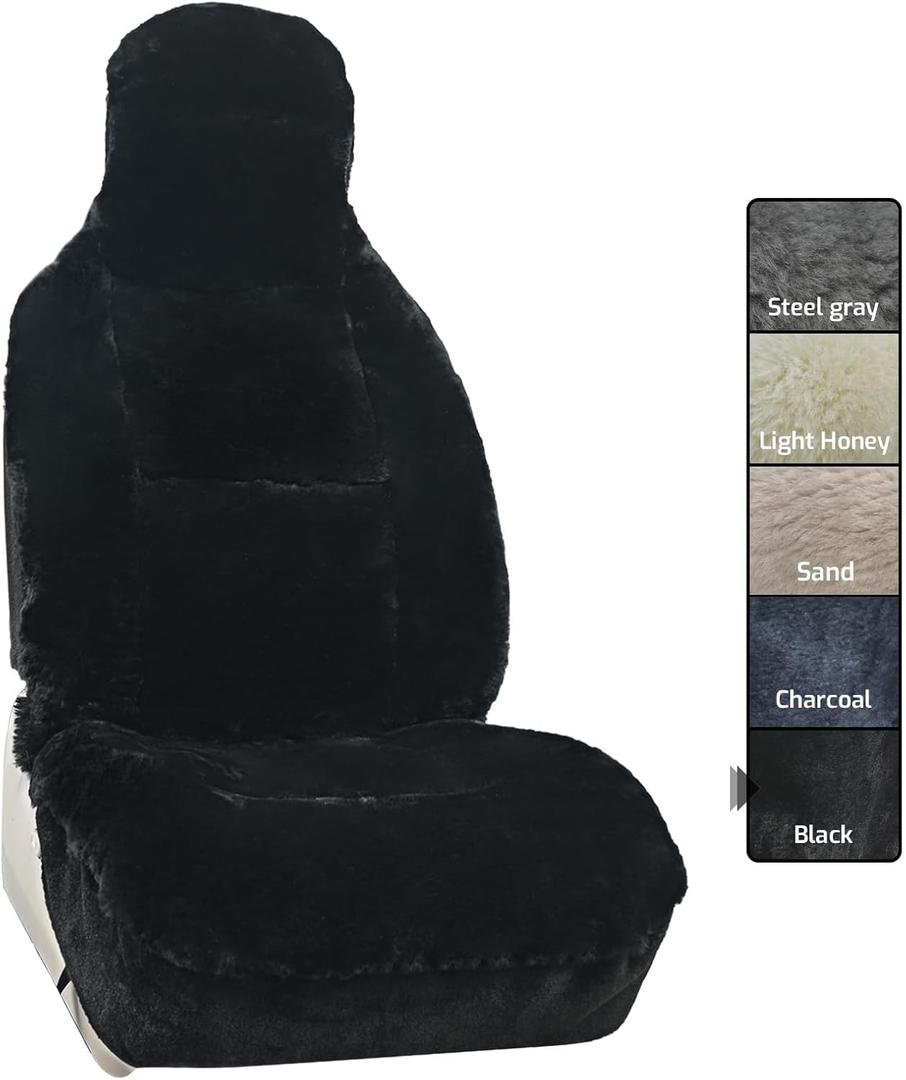 Aegis Cover 2025 Upgraded Premium Australian Merino Sheepskin Car Seat Cover, Easy-Install Summer & Winter Universal Fit for SUV Truck Sedan Most Vehicles (FS-Black)