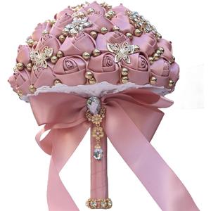 Bridal Wedding Bouquet Round Holding Bouquet Throw Toss Artificial Rose Flower Bunch for Bride Bridesmaid Wedding Quinceanera(Blush Pink, 7.1")