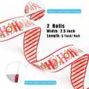 LaRibbons Christmas Wired Ribbon 2.5 inch Double Faced Red HO and Striped Christmas Ribbon for Tree Garland, Wreath Bow, Xmas Crafts Decorations, 2 Rolls 10 Yards Total