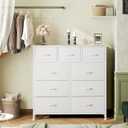 DUMOS Dresser for Bedroom, Storage Organizer with 9 Drawers, Chest of Drawers with Fabric Bins, Sturdy Metal Frame, Wood Tabletop for Guest Room, Closet, Entryway, White (11.81"D x 39.37"W x 39.36"H)