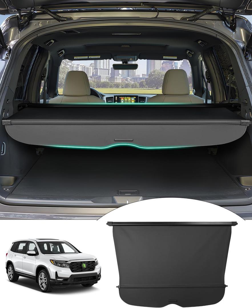 Powerty Retractable Cargo Cover for 2019-2025 Honda Passport, Canvas Texture Trunk Cover Privacy Screen Rear Security Shade for Passport Accessories