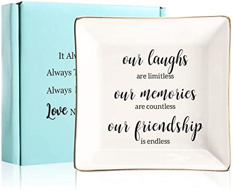JOYIMARR Endless Friendship Gifts Ceramic Ring Dish Jewelry Tray,Birthday Gifts For Best Friend-Our Laughs Are Limitless,Our Memories Are Countless,Our Friendship Is Endless