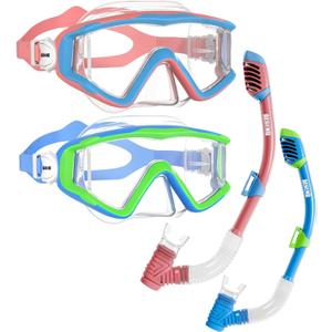 Aegend Snorkeling Gear for Adults Youth Kids, Snorkel Mask with Top Dry Valve - Panoramic View Anti-Leak and Anti-Fog with Mesh Bag for Snorkeling, Scuba Diving, Freediving & Swimming (Pink & Blue)