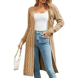 Cakulo Womens Long Cardigans Cable Knit Chunky Cardigan Sweaters Open Front Fall Winter Fashion Outfits Coats 2025 Brown S