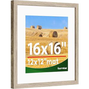 16x16 frame,Distressed Farmhouse Wood Pattern 16x16 picture frame Display 12x12 with mat,Horizontal and Vertical square frame16x16,Plexiglass,Wall Dcor,Light Wood Grain,1Pack