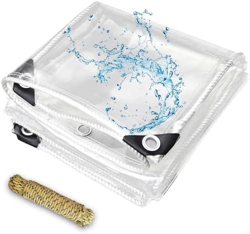 LCYFBE 7' x 10' Clear Waterproof Tarp, PVC 14 Mil Tarpaulin with Grommets, Duty Heavy Tear Resistant Cover for Camping, Greenhouse, Cars, Patio and Pavilion,  No Trap