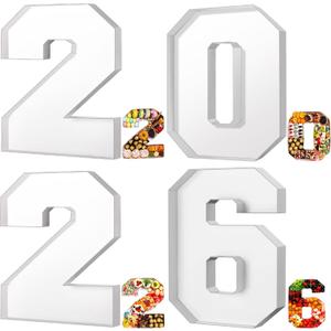 Tellingyou 2026 Charcuterie Number Fillable Plastic Boxes 13.7" Graduation Large Fillable Tray Numbers for Chocolate Candy Snack Grad Party Supplies(White)