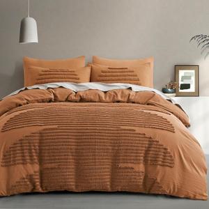 BEDAZZLED Queen Size Duvet Cover, 2 Pillow Covers and Blanket Cover, Pumpkin Brown Textured Duvet Cover Sets, Soft and Breathable Boho Tufted Bedding Comforter Cover Set for Gifts, Comforter Not Included (Pumpkin Brown, Queen) 