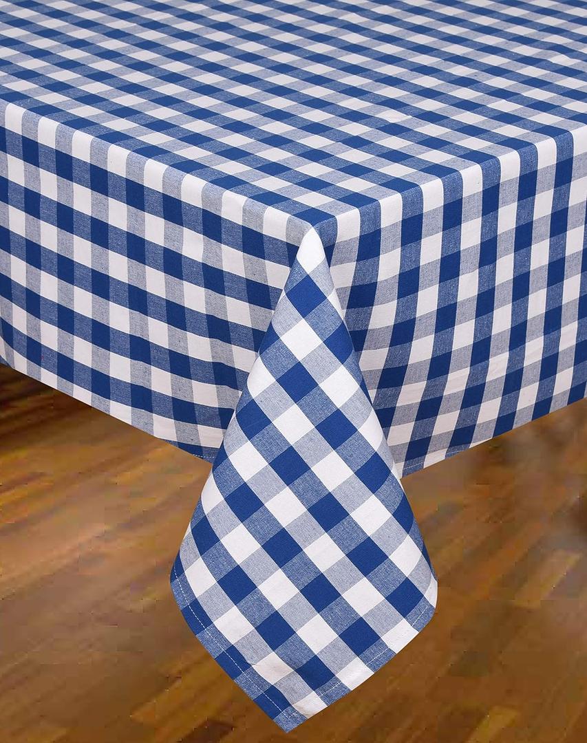 Urban Villa Tablecloth Buffalo Check Table Cloth Tabletop Cover Kitchen Dining Tablecloth 100% Cotton Great Parties Wedding Holiday Dinner Blue/White Rectangle 60X84 Inches 6-8 Seats Table Cloth