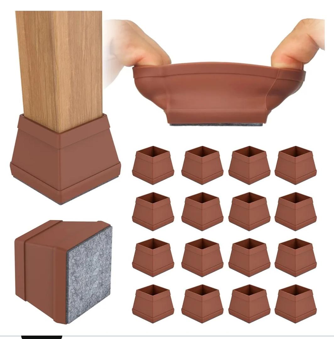 16 PCS Square Chair Leg Floor Protector, Silicone Chair Leg Cover, Furniture Leg Protectors with Felt, Mobile Table Leg pad, Protect The Floor from Scratches.1 1/2 in Brown.