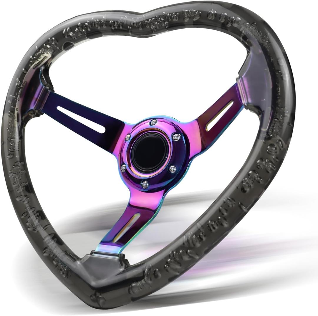Universal Racing/Golf Steering Wheel, 13.8" 6 Bolts Grip Acrylic Love Steering Wheel For Club Car EZGO RXV & TXT, Yamaha, Precedent Tempo, DS,for Race/Rally/Motorsport/Car (Black)