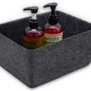 Welaxy Felt Deep Wider Storage Bins lidded Drawer Organizer Caddy for junk stuff stationery makeup jewelry closet bathroom minimalist lifestyle (Charcoal Bin, M)