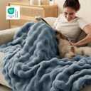 Bedsure GentleSoft Fluffy Fuzzy Twin Blanket, Soft Cozy Fleece Faux Fur Blanket, Pink Decorations Minky Velvet Couch Cover, Thick Warm Plush Women Men Birthday Gifts, 870GSM, Greyish Blue