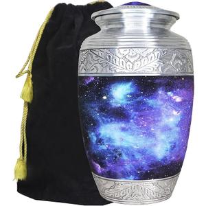 M MEILINXU Urn for Ashes Adult Male & Female, Cremation Urns for Human Ashes Adult Man & Woman, Aurora Borealis Cremation Container, Funeral Decorative Urn for Burial, Blue Cosmic Galaxy  Large