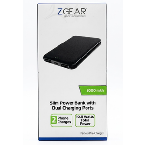 ZGear 5000 mAh Slim Dual Charging Port Power Bank - Black