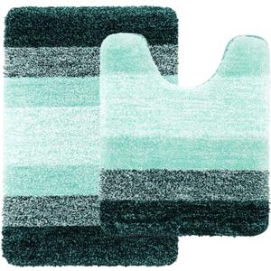 Arotive Microfiber Bathroom Rugs and Toilet Rugs U-Shaped, Bath Rug Size 24x16 and Toilet Rugs Size 24x20 in Dark Green, 2 Item Bundle