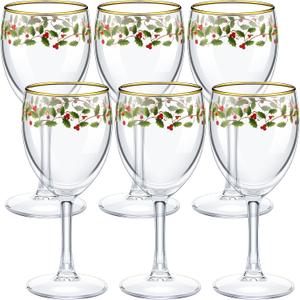 Nitial 6 Pcs Christmas Wine Glasses Set, 6.8 oz Festive Holiday Drinkware with Stem Wineglass Gift, Ideal for Red or White Wine at Christmas Dinners, New Years Family Party Gatherings (Holly Berry)