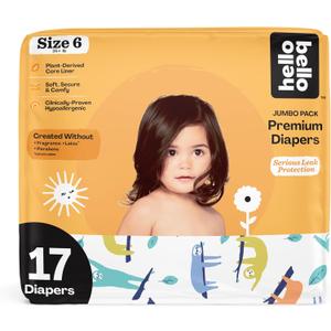Hello Bello Premium Baby Diapers Size 6, 17 Count of Disposable, Extra-Absorbent, Hypoallergenic Baby Diapers with Snug and Comfort Fit, Sleepy Sloth