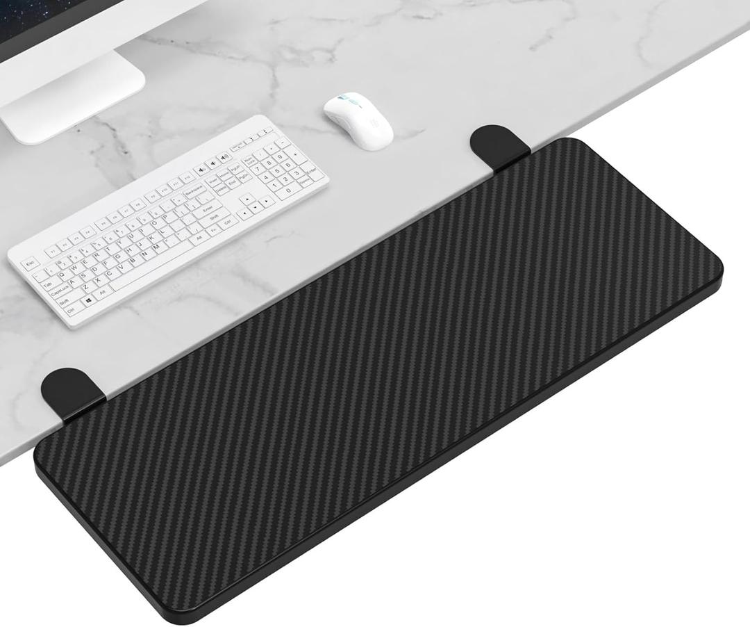 OUGIC Ergonomic Desk Extension Tray, 64x24cm, Clamp Without Punch, Keyboard Drawer Tray, Computer Armrest Table Stand (Carbon)