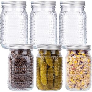 LUODA 32 OZ Wide Mouth Mason Jars, 6 PACK Glass Mason Jars with airtight Lids, Quart mason jars wide mouth for Preserving, Meal Prep, Overnight Oats, Sauces,Honey, Jam, Yogurt or Jar Decor