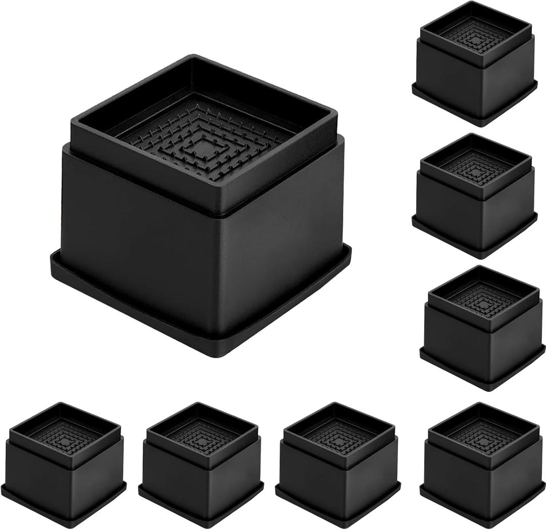 Bed Risers 2 inch, Set of 8, Adjustable Bed Furniture Risers 1, 2 or 3 inch, Heavy Duty Bed Lifts Risers with Rubber Pad for Sofa, Bed, Table, Couch & Chair (Black)