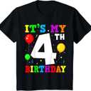 Kids Four 4th Birthday Boy Happy Birthday It's My 4th Birthday T-Shirt (Black, XS)