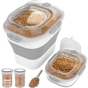 32-35 Lbs Dog Food Storage Container,Collapsible Dog Food Container with Transparent Airtight Lid,Wheels,Date Track,Pet Food Storage Container for Rice,Flour,Sugar,Scoop And 2PCS Containers