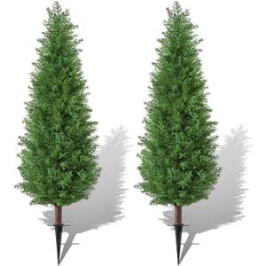 4FT Artificial Cedar Topiary Trees Realistic Fake Plants with Ground Spike