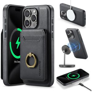 SZHAIYU 2 in 1 Detachable Magnetic Phone Cases Compatible with iPhone 14 Pro Max Case with Card Holder Ring , Compatible with Magsafe Wallet, Leather Men 6.7'' RFID Blocking (Black,iPhone 14 Pro Max)